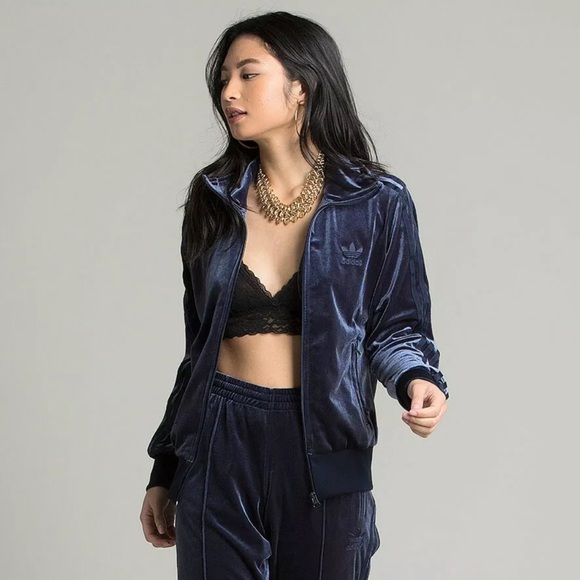Adidas Velour Tracksuit Blue